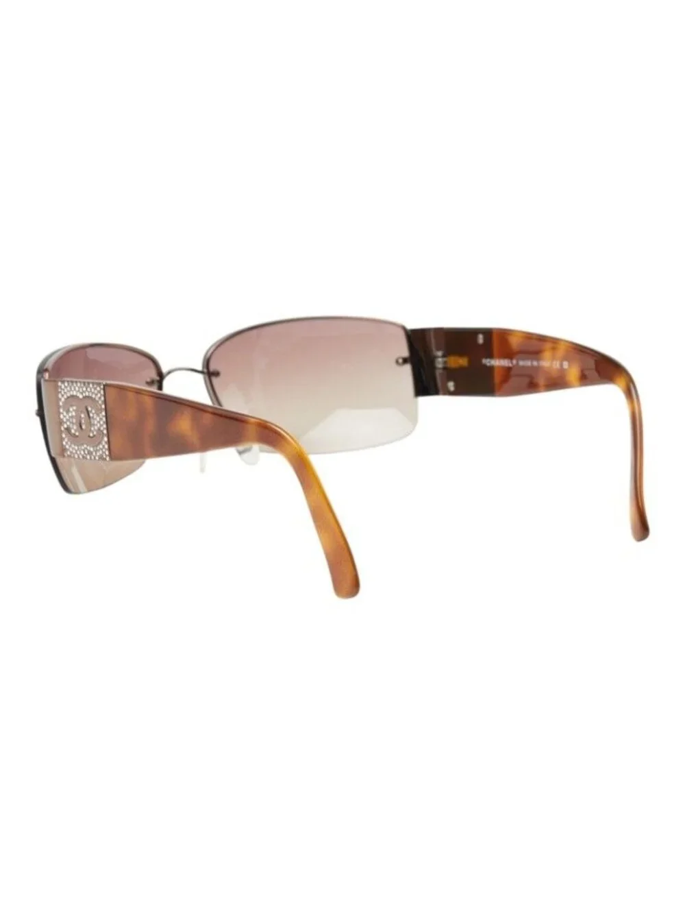 Chanel CC Logo Sunglasses Brown Acetate Rhinestone Eyewear